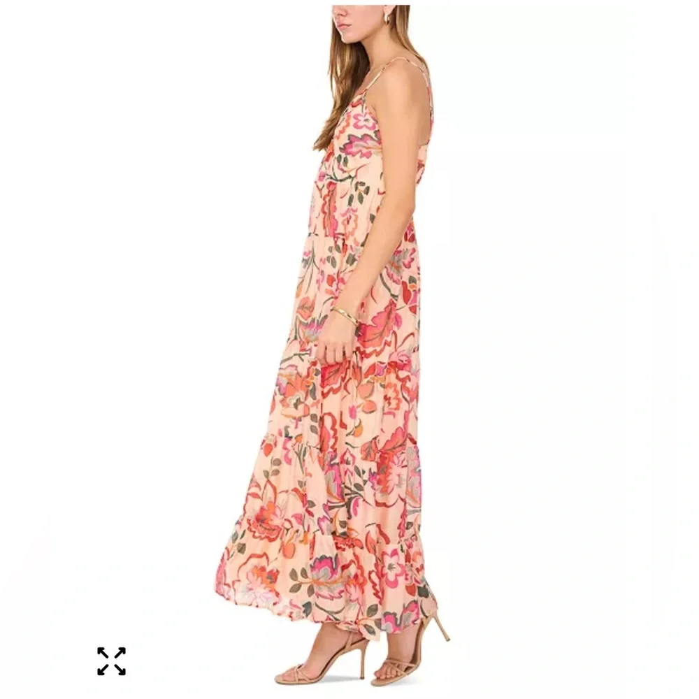 Floral Tiered Maxi Dress Medium Baby Doll Lightweight Vacation ResortWear Summer - Picture 2 of 9